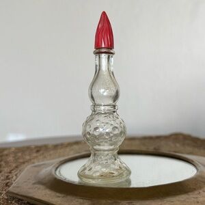 Vintage Glass Perfume Bottle with Red Stopper Empty